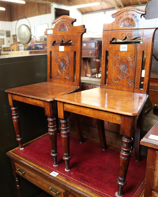 Pr mahogany hall chairs(-)